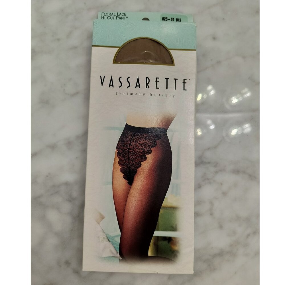 NEW - Vassarette NUDE Floral Lace Hi-Cut Panty & Hosiery - Women's M/L